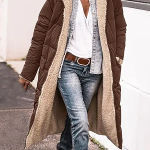 Inrosy longue doudoune manteau d'hiver à capuche poches fermeture éclair manches longues femme mode décontracté