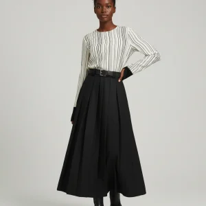Jupe Longue Noire Plissée Chic Femme