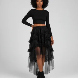 Jupe Longue Noire Asymétrique Élégante