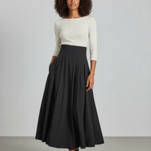 Jupe Longue Noire Évasée Élégante Femme