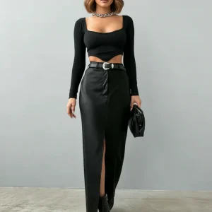 Jupe Noir Moulante Longue
