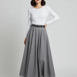 Jupe Longue Grise Taille Haute Fluide