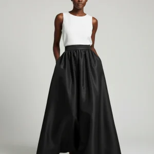 Jupe Longue Noire Satinée Élégante Femme