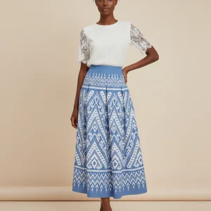 Jupe Longue Plissée Motif Ikat Élégante