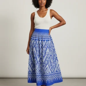 Jupe Longue Plissée Bleue Motif Ikat
