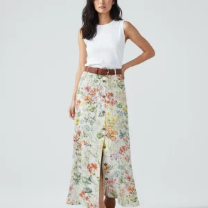 Jupe Longue Fleurie Boutonnée Fluide
