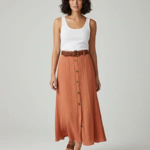 Jupe Longue Terracotta Boutonnée Fluide