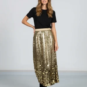 Jupe Longue Dorée Sequins Patchwork Chic