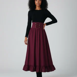 Jupe Longue Bordeaux Taille Haute Élégante Femme