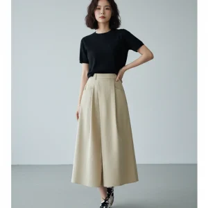 Jupe Longue Beige Plissée Décontractée