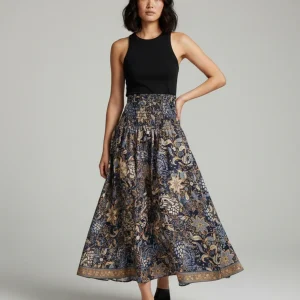 Jupe Longue Motif Floral Taille Haute Bohème