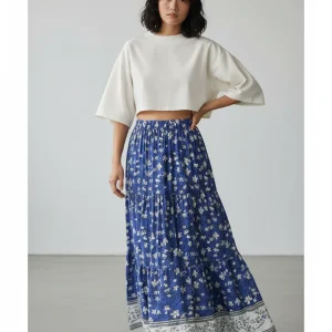 Jupe Longue Bleue Fleurie Bohème
