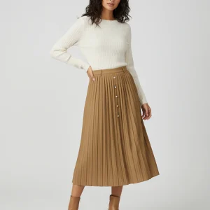Jupe Longue Camel Plissée Élégante Mode