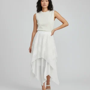 Jupe Longue Blanche Dentelle Asymétrique Fluide