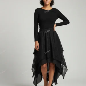 Jupe Longue Asymétrique Dentelle Fluide Chic