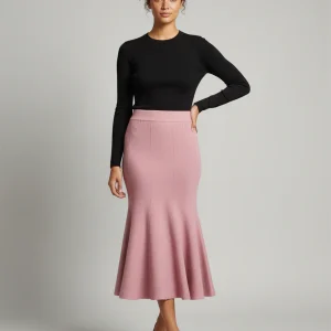 Jupe Longue Rose Tricotée Sirène Élégante
