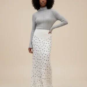Jupe Longue Blanche Motif Noir Pour Femme