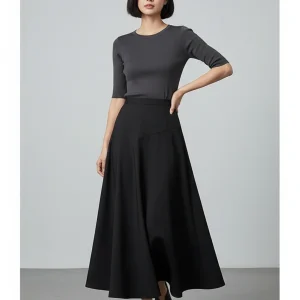 Jupe Longue Noire Évasée Élégante Mode