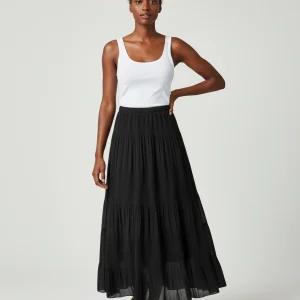Jupe Longue Noire Plissée Fluide Femme