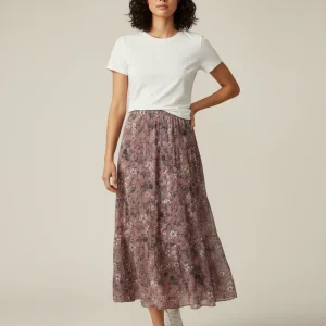 Jupe Longue Chiffon Fleurie Plissée