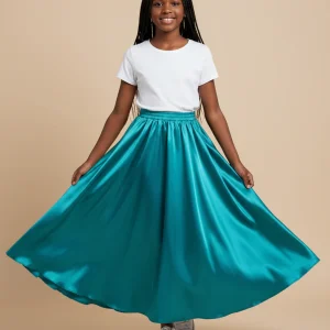 Jupe Longue Turquoise Satin Fluide