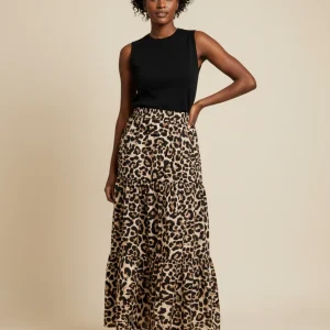 Jupe Longue Leopard Kaki