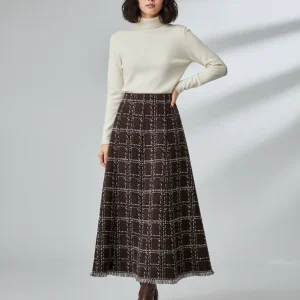 Jupe Longue Maille Carreaux Chic