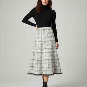 Jupe Longue Carreaux Franges Chic
