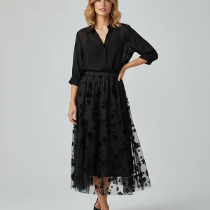 Jupe Longue Voile Noir Transparent
