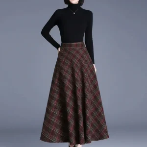 Jupe Longue Plaid Laine Élégante