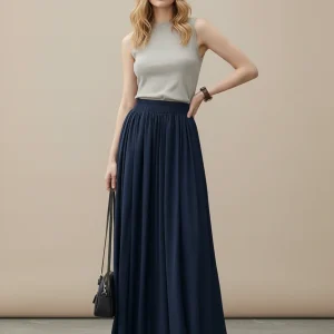 Jupe Longue Bleu Marine Fluide Chic
