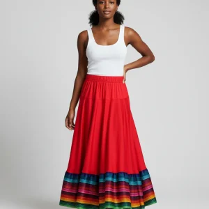 Jupe Longue Rouge Fluide Multicolore