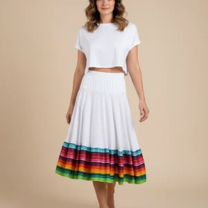 Jupe Longue Blanche Multicolore Fluide
