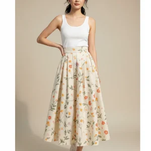 Jupe Longue Crème Fleurie Chic
