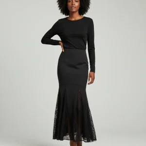 Jupe Longue Noire Dentelle Chic