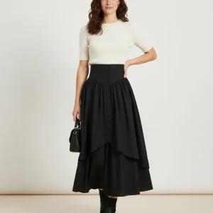 Jupe Longue Noire Taille Haute Élégante Mode