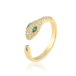 Bague Serpent dorée et fine avec yeux verts femme