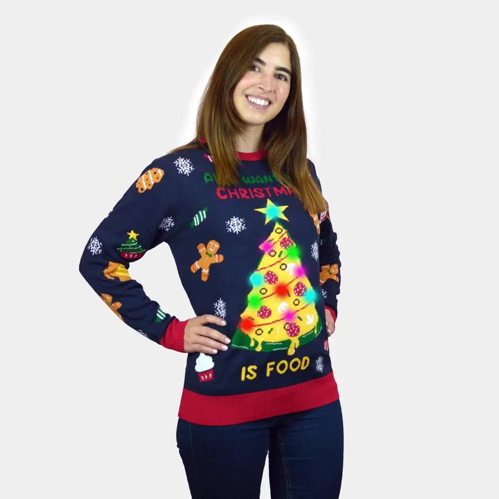 Pull de Noël pour Femme Lumineux LED "Christmas Food"