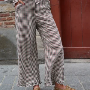 Pantalon Eugène carreaux écru/bordeaux