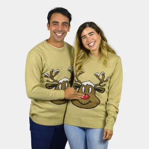 Pull de Noël Beige avec Renne Souriant