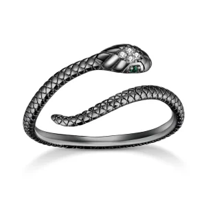 Bague Serpent Fantaisie Ajustable Noire (Argent)