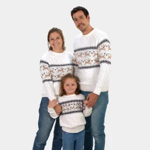 Pull de Noël pour Famille Blanc Chic Alaska