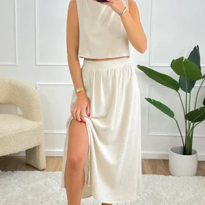 Top en lin dos nu ORLANE - beige