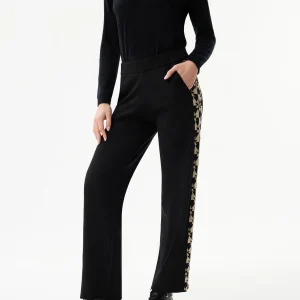 Pantalon à bandes jacquard – noir et beige