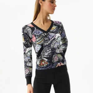 Pull imprimé éventails multicolores