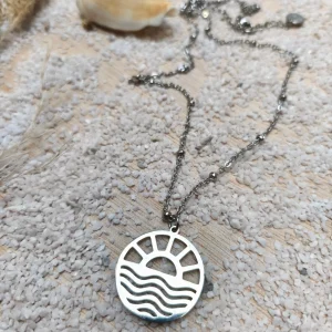 Collier SUNSET - Pendentif Coucher de soleil Acier inoxydable argenté