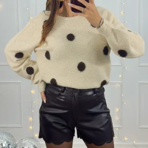 Pull à pois NYSSA - écru et chocolat