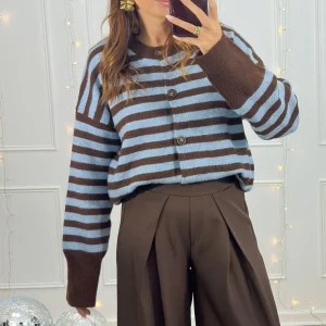 Gilet rayé EMALYS - bleu et marron