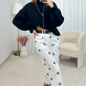 Pantalon lin noir et blanc TULIA