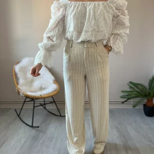 LE PANTALON A PINCES BEIGE LIN